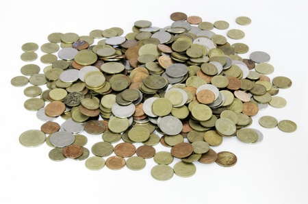 Coin sizes of Thailand on a white background の写真素材