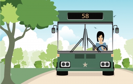 Female bus driver with a natural backdrop のイラスト素材