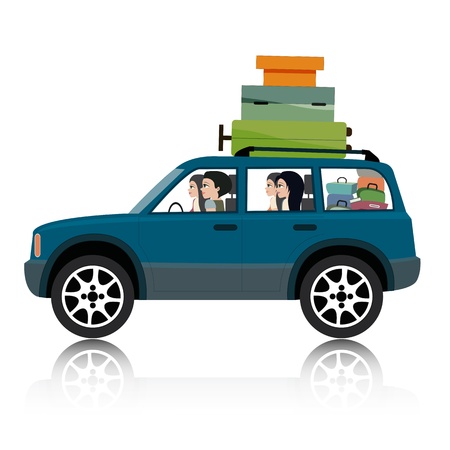 Women drive suv luggage のイラスト素材