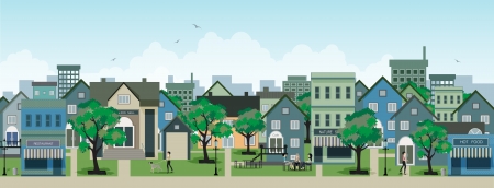 Restaurants in the city with buildings in the background のイラスト素材