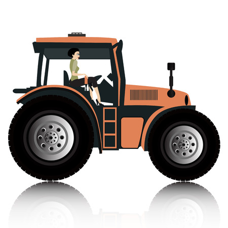 Women are driving the plow with a white background のイラスト素材
