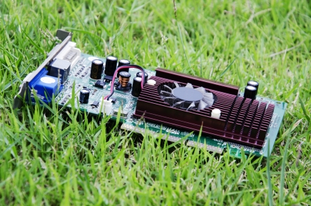  Computer parts with grass in the background 