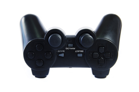 Joystick controls, black with a white 