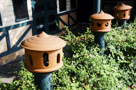 Lamp made  of pottery in front of the restaurant の写真素材