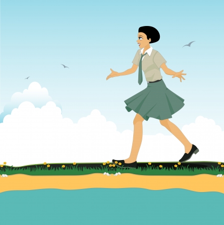 Women students were running in the sky as a backdrop のイラスト素材