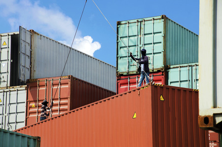 Container freight against the backdrop of the sky 