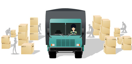Women truck drivers against a backdrop of the box  のイラスト素材