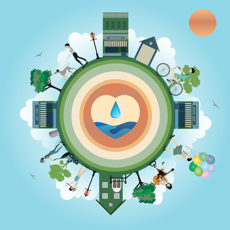 Lifestyles of people living in cities in the world  のイラスト素材