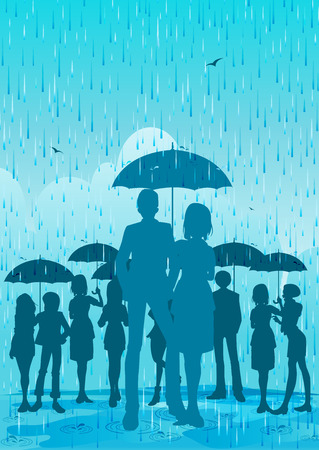 Woman and man with umbrella in the rain.のイラスト素材