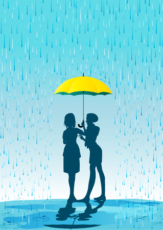 Woman with umbrella in the rain in the sky as a backdrop.のイラスト素材