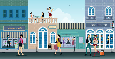 The city is a shopping center where people choose to shop.のイラスト素材