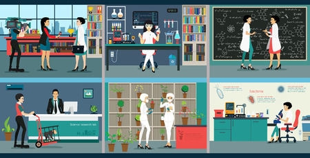 Scientists conducted experiments in the science lab.のイラスト素材