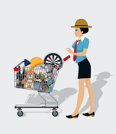 Woman shopping cart with shadow and white background.のイラスト素材