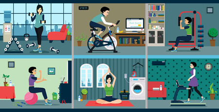 Woman exercise with exercise machines at home.のイラスト素材