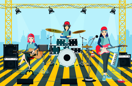 Concert of the band with the city as a backdrop.のイラスト素材