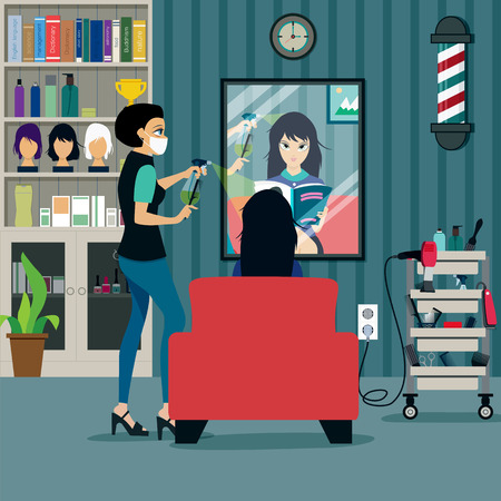 Beauty Salon customers are using the service.のイラスト素材