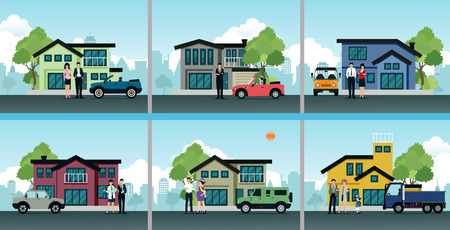 The life of a family with a house and a car.のイラスト素材