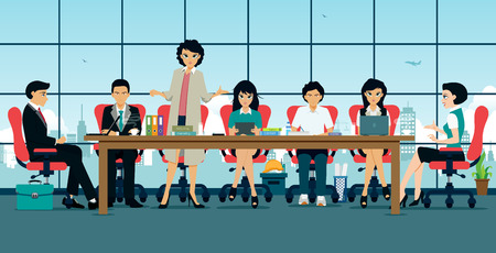 Meeting with the boss and employee meetings.のイラスト素材