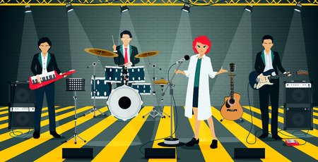 The band has a brick wall backdrop.のイラスト素材