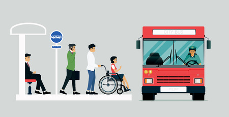 Disabled people are using the bus for the disabled.のイラスト素材