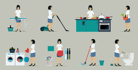The work of a housewife with a gray background.のイラスト素材