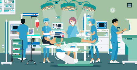 Doctors and nurses were treating a patient in the operating room.のイラスト素材