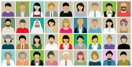 Different faces of people who have both male and female.のイラスト素材