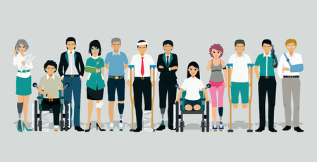 People who have suffered an accident and disabled with a gray background.のイラスト素材