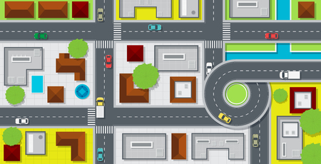 City map with buildings and cars on the road.のイラスト素材