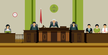 The judge and the jury sit on the throne in the courtroom.のイラスト素材