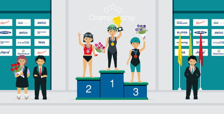 Female athletes are receiving medals and trophies.のイラスト素材