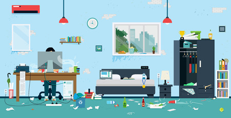 The workplace of freelance is cluttered and dirty.のイラスト素材