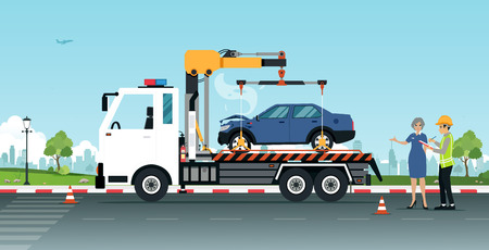 Roadside Assistance with Insurance Company Employees Get a Car to Repair.のイラスト素材