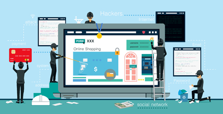 Hackers steal computer data and money information Vector illustration.のイラスト素材