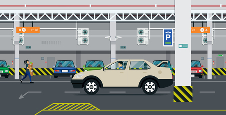 The driver is looking for parking in the building.のイラスト素材