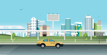 Transportation in the capital with both Metro and Taxiのイラスト素材