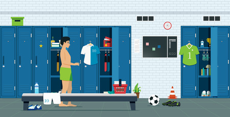 Athletic room with locker and sporting equipment.のイラスト素材