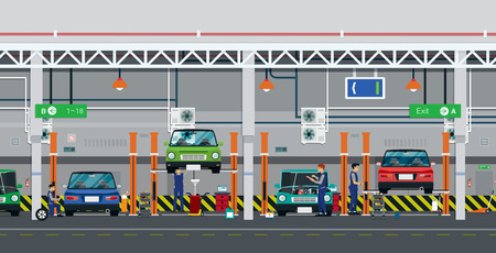Car repair workers in the service center.のイラスト素材