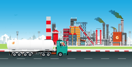 Oil Truck Driver with Refinery as a Backdropのイラスト素材
