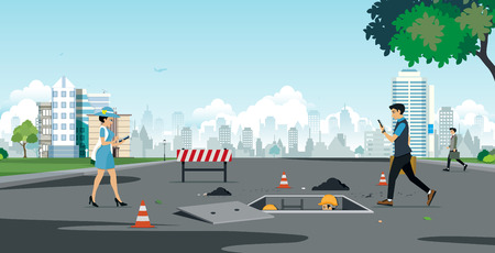An accident that will happen to employees walking the phone.のイラスト素材