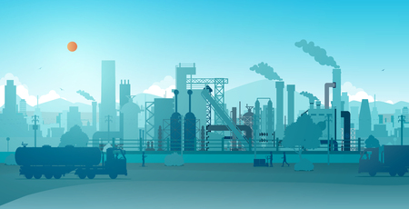 Industrial factory with a sky as a backdrop.のイラスト素材