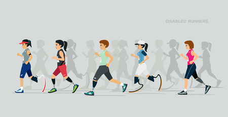 Disabled female runners with gray backgroundのイラスト素材