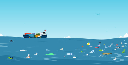 Garbage and plastic bottles that have been dumped into the seaのイラスト素材