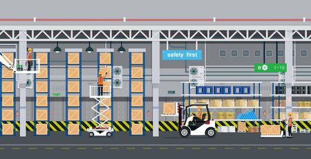 Workers are checking products in the warehouse.のイラスト素材