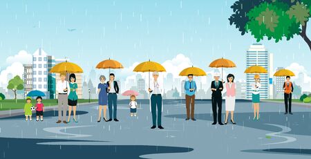 Business people in various occupations standing umbrellaのイラスト素材