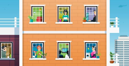 People start working and doing activities at home.のイラスト素材