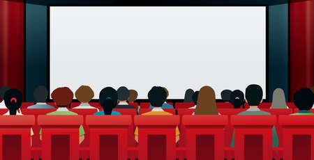 Men and women watching movies in cinemas.のイラスト素材