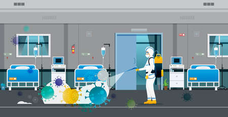 Medical staff in protective clothing destroying the coronavirus.のイラスト素材