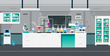 Scientific laboratories with experimental tools and equipment.のイラスト素材