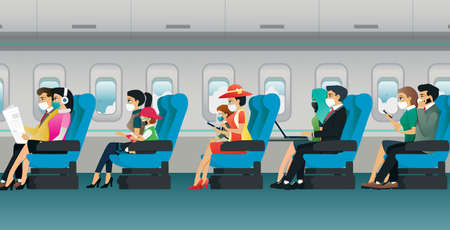 All passengers are required to wear a mask during the flight.のイラスト素材